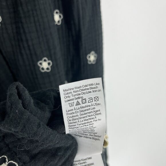 Madewell Dress Size XS Black Daisy Embroidered Lightspun Gauze Midi Square Neck - Picture 8 of 9